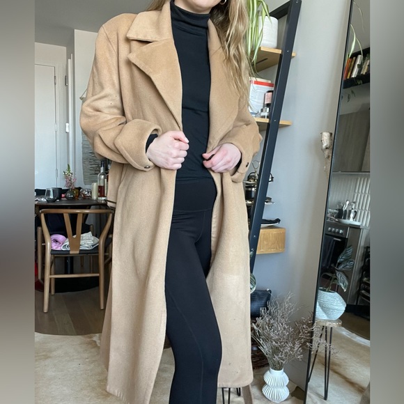 NWT Silk Maison 100% Wool Belted Camel Coat - Picture 5 of 16